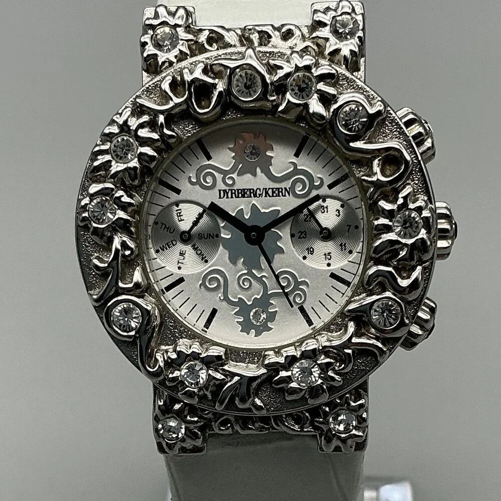 Dyrberg/Kern Womens Watch 33mm Silver Tone Crystals Bezel Leather Band